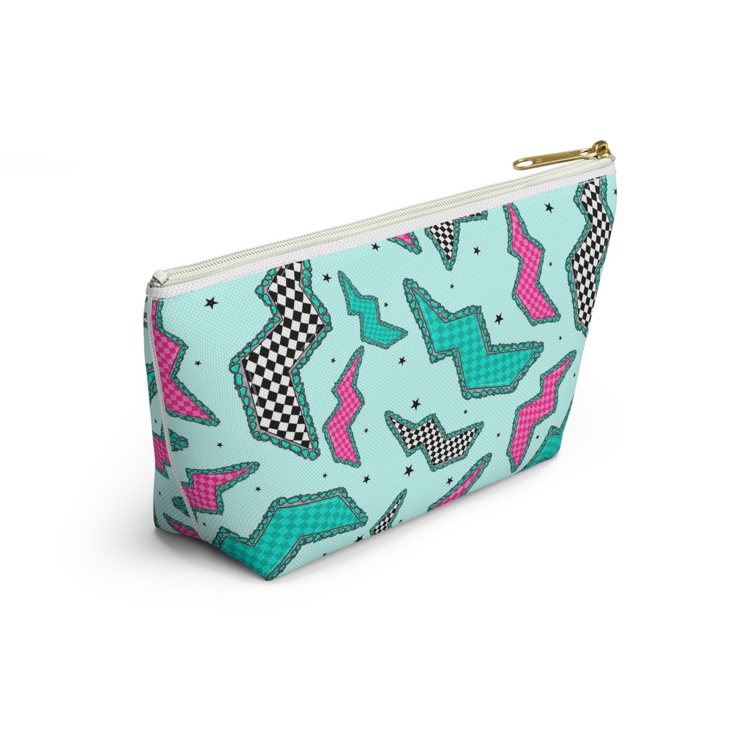Retro 80s Geometric Accessory Pouch – T‑Bottom Makeup & Travel Zip Bag