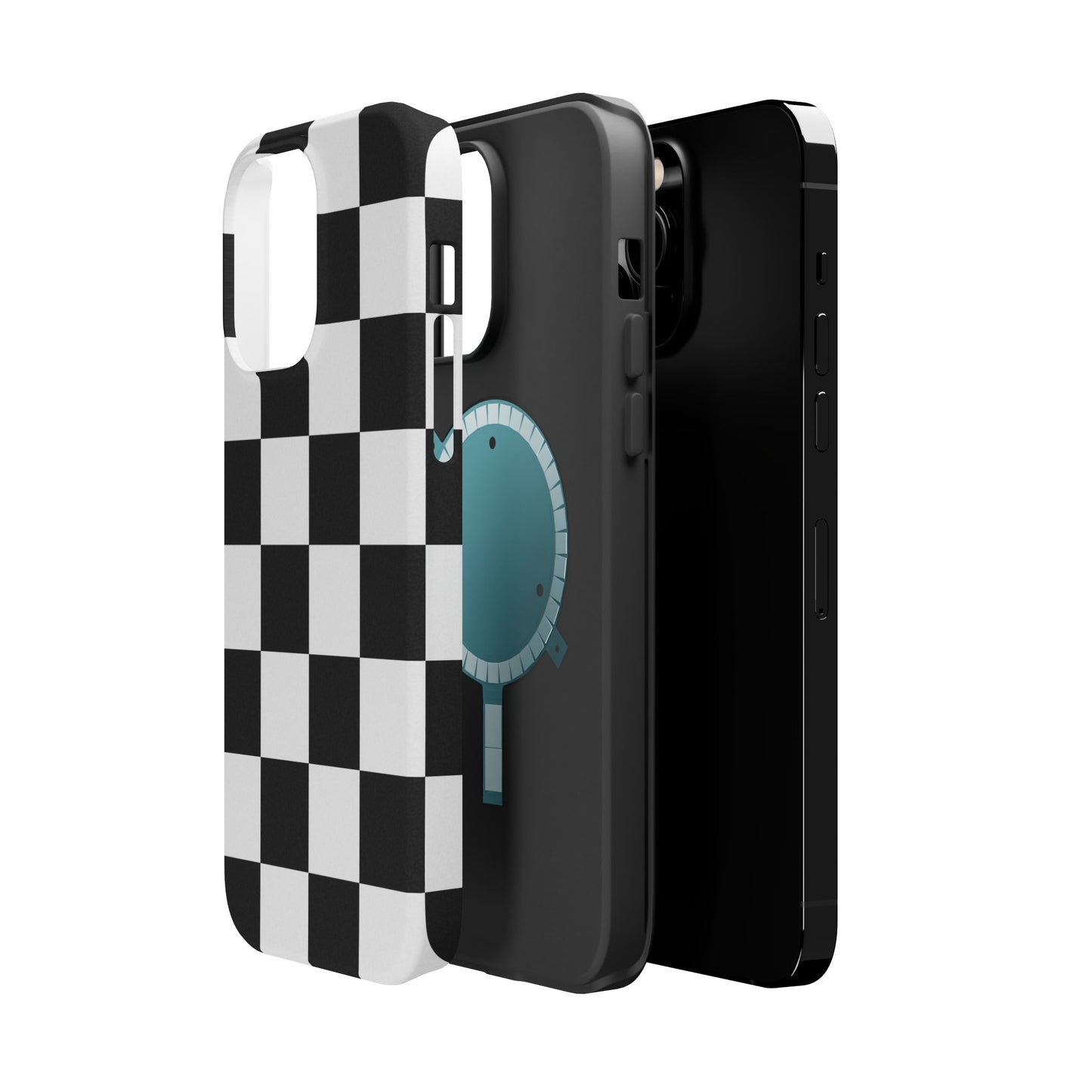 Black & White Checkered Magnetic Impact Phone Case — Shockproof, Wireless Charging Compatible