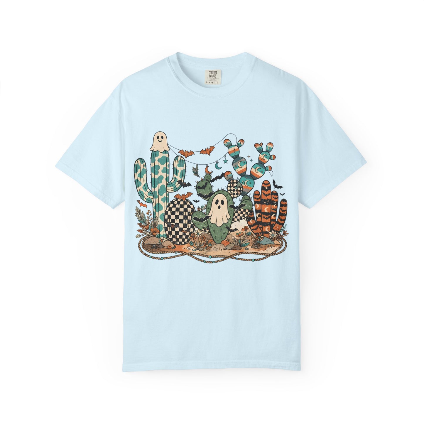 Cactus Patch Halloween T-Shirt — Whimsical Ghosts & Desert Succulents
