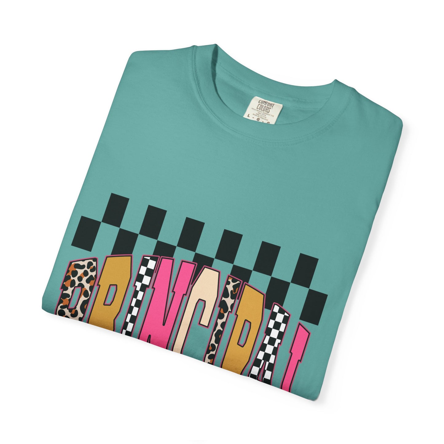 Principal Bow Stripe T‑Shirt — Cute Pink & Navy Teacher Tee