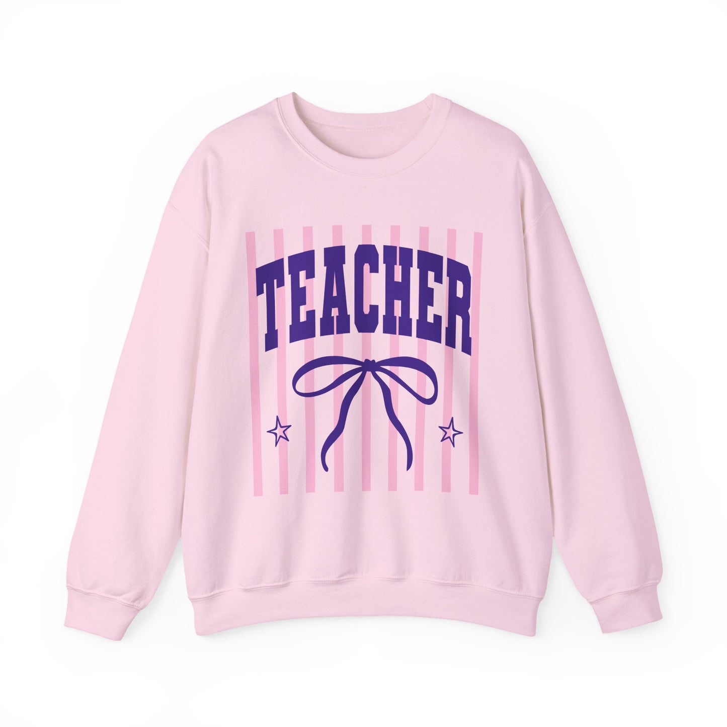 Teacher Crewneck Sweatshirt — Pink Stripes & Bow Design