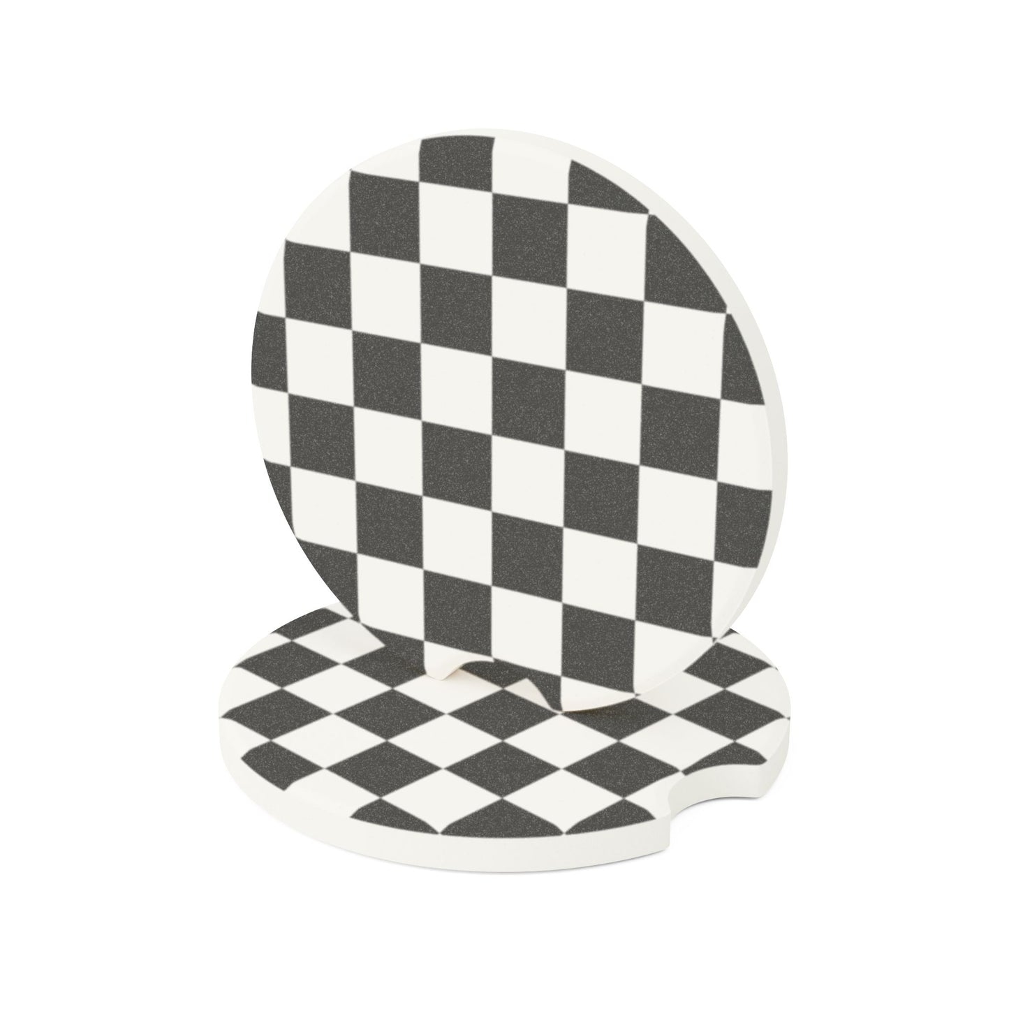 Checkerboard Soapstone Car Coaster — Black & White Racing Grid Car Cup Holder Insert