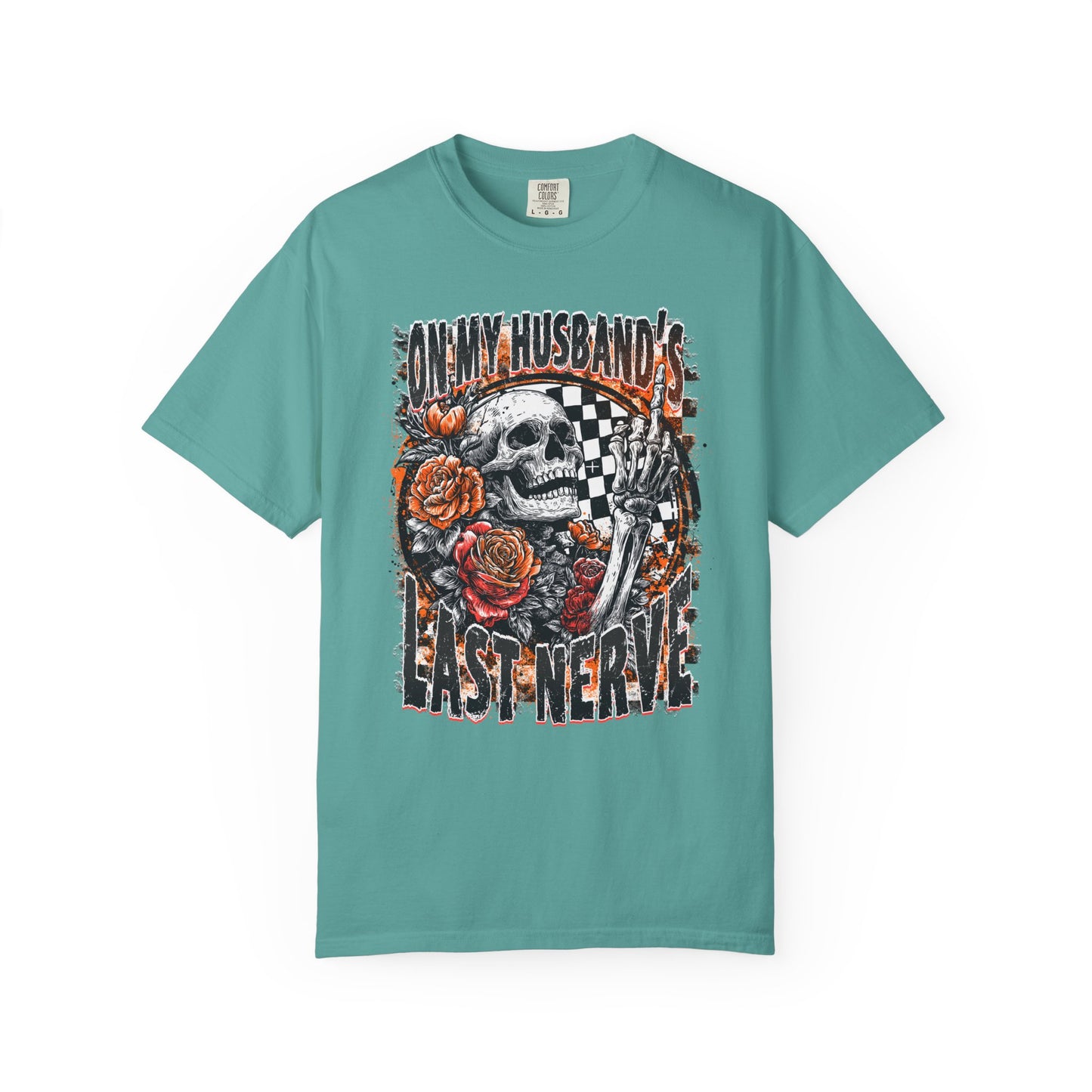 Easy Nerve T-Shirt — Skull, Roses & Racing Flag Graphic Tee