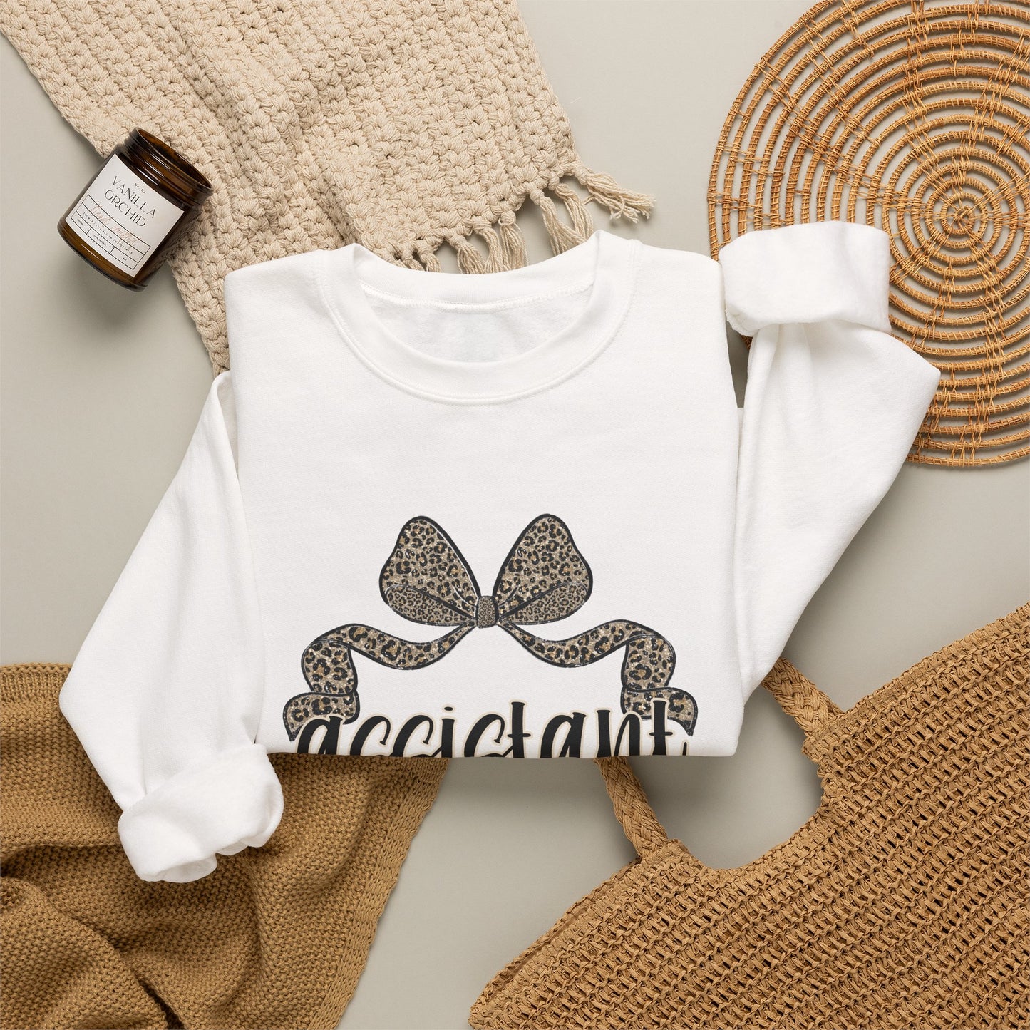 Assistant Principal Sweatshirt — Leopard Bow Crewneck for School Leaders