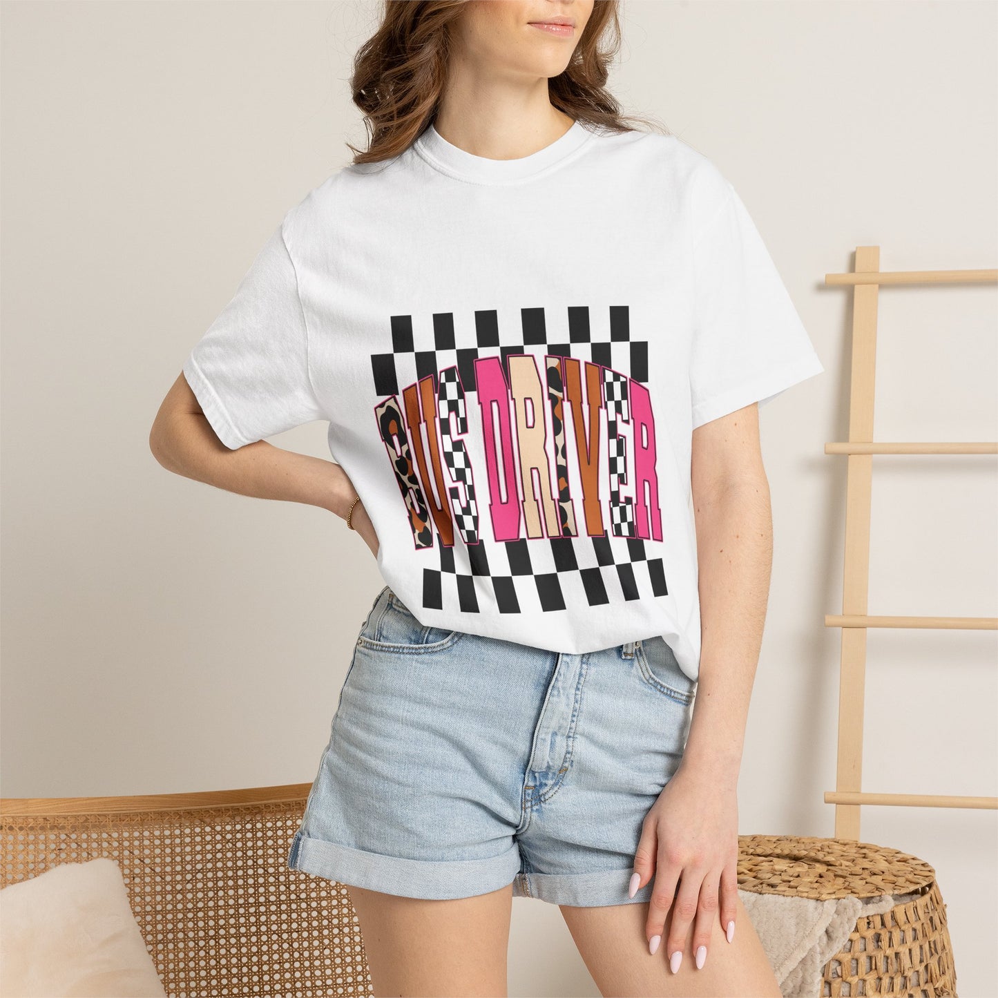 T-Shirt — 'Bus Driver' Checkerboard Graphic Tee (Retro Skate/Punk Vibe)