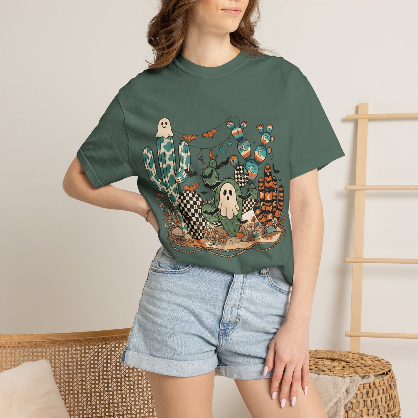 Cactus Patch Halloween T-Shirt — Whimsical Ghosts & Desert Succulents