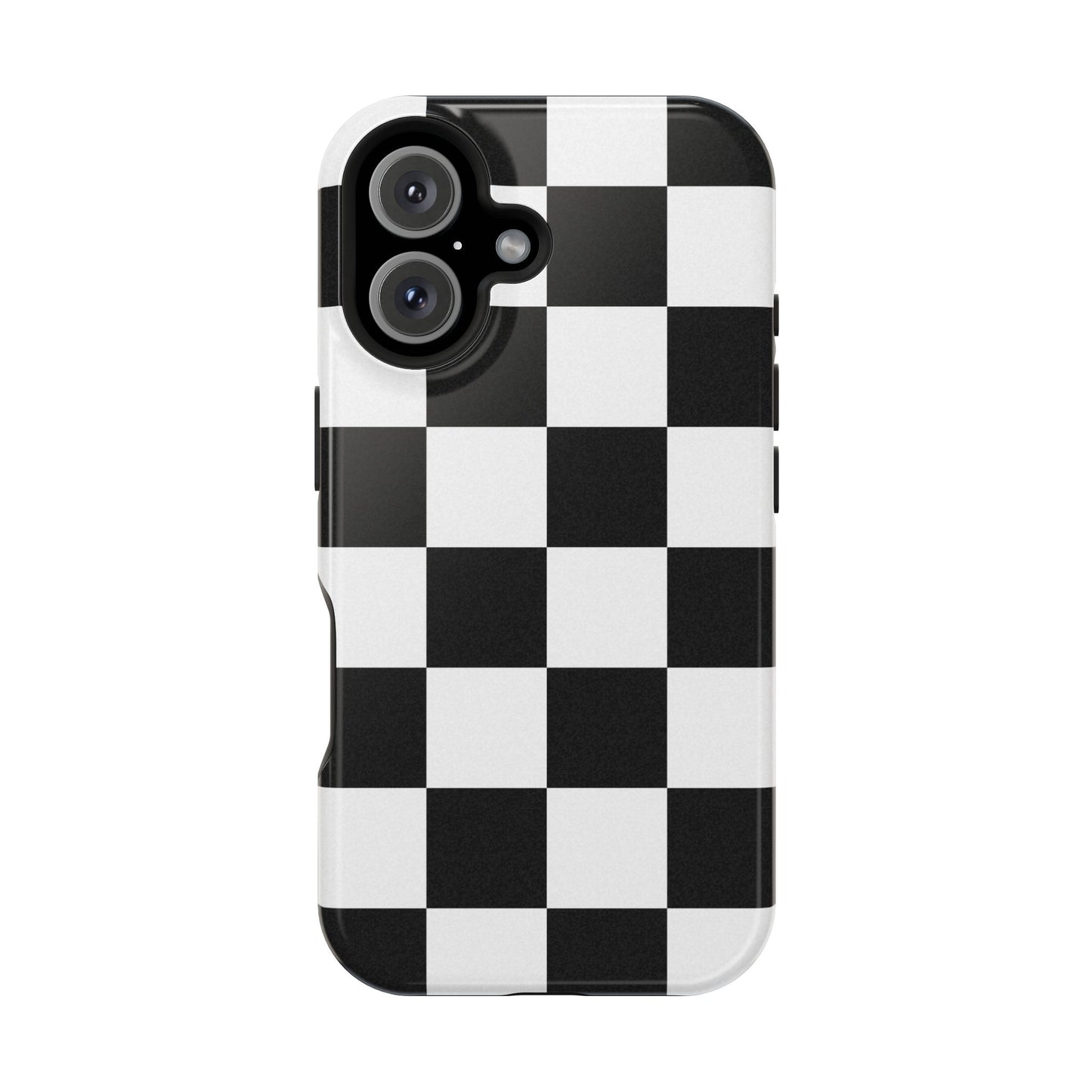 Black & White Checkered Magnetic Impact Phone Case — Shockproof, Wireless Charging Compatible