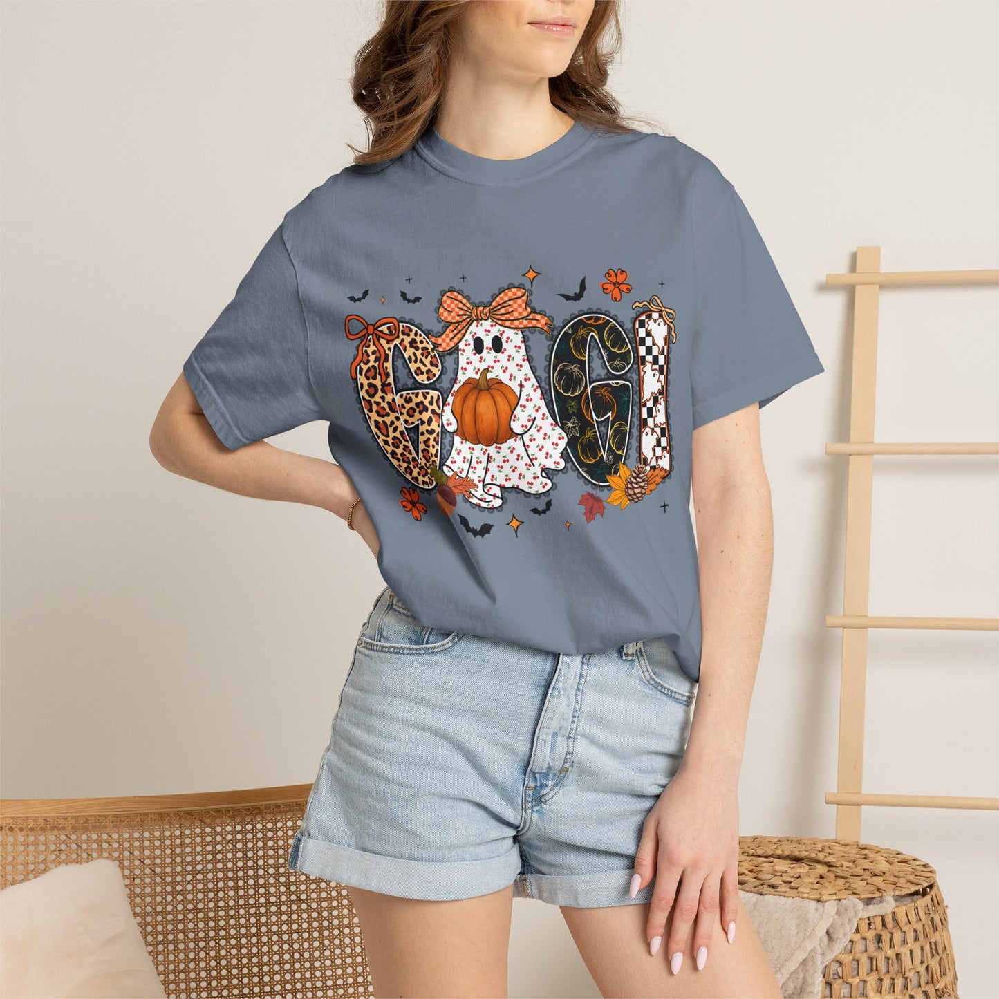 Halloween "Gigi" T-Shirt — Pumpkin, Leopard & Mask Fall Tee