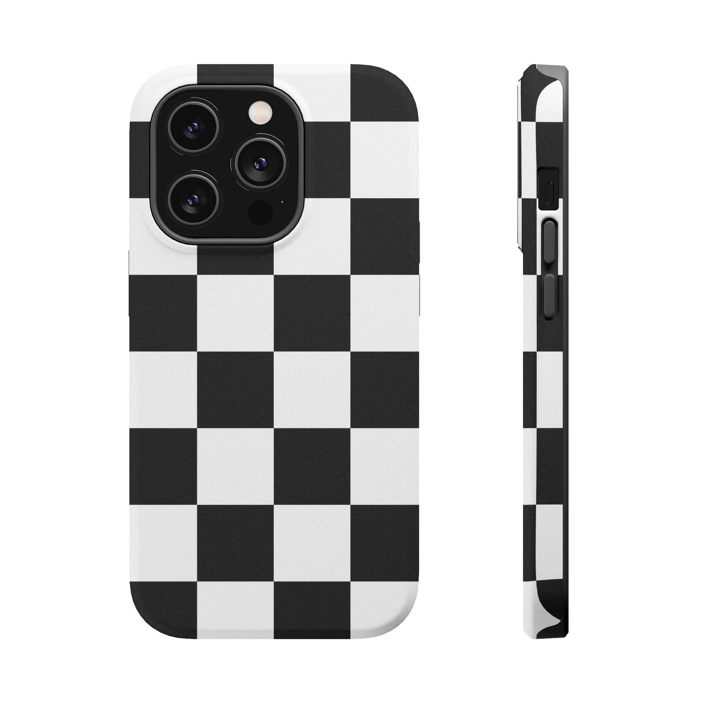 Black & White Checkered Magnetic Impact Phone Case — Shockproof, Wireless Charging Compatible