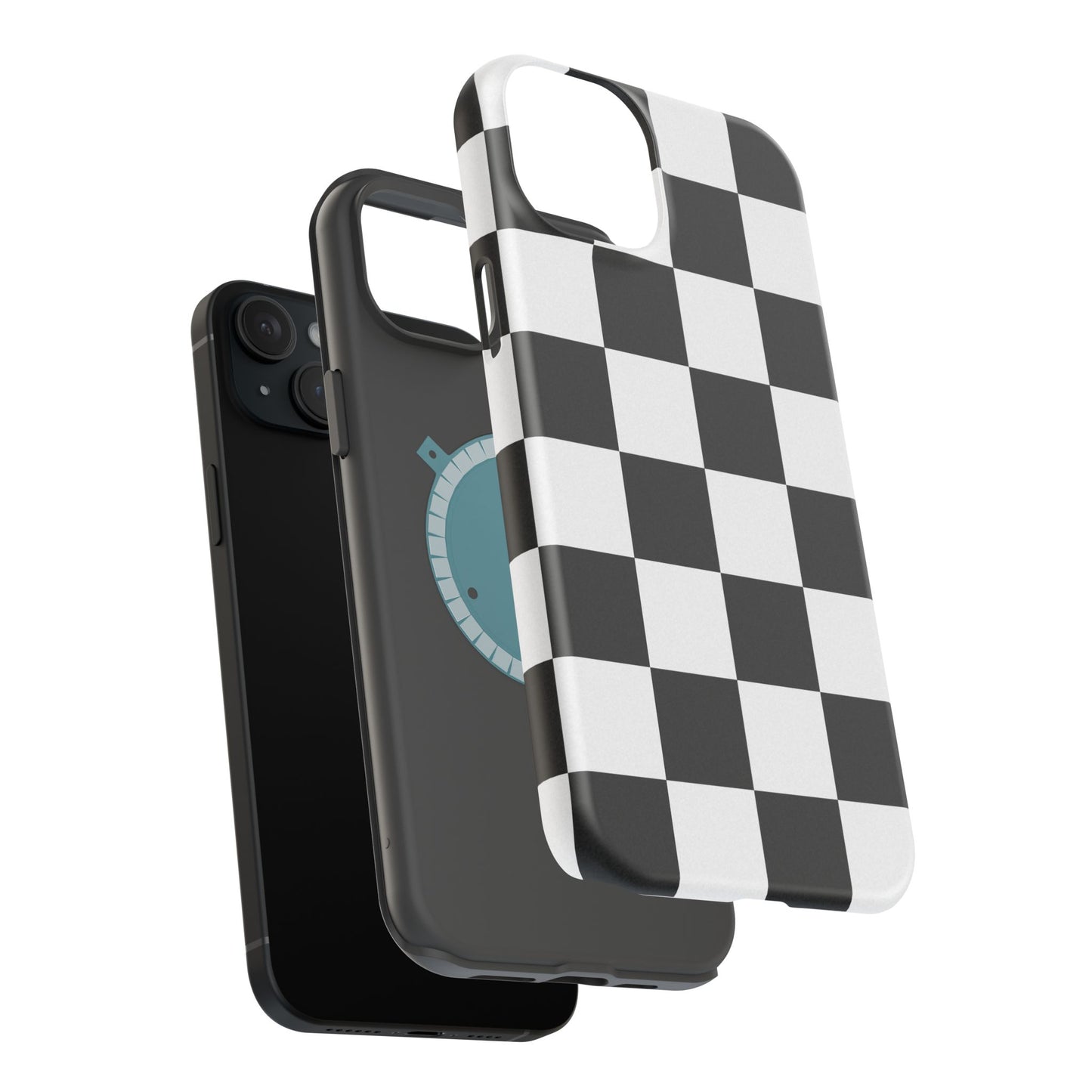 Black & White Checkered Magnetic Impact Phone Case — Shockproof, Wireless Charging Compatible