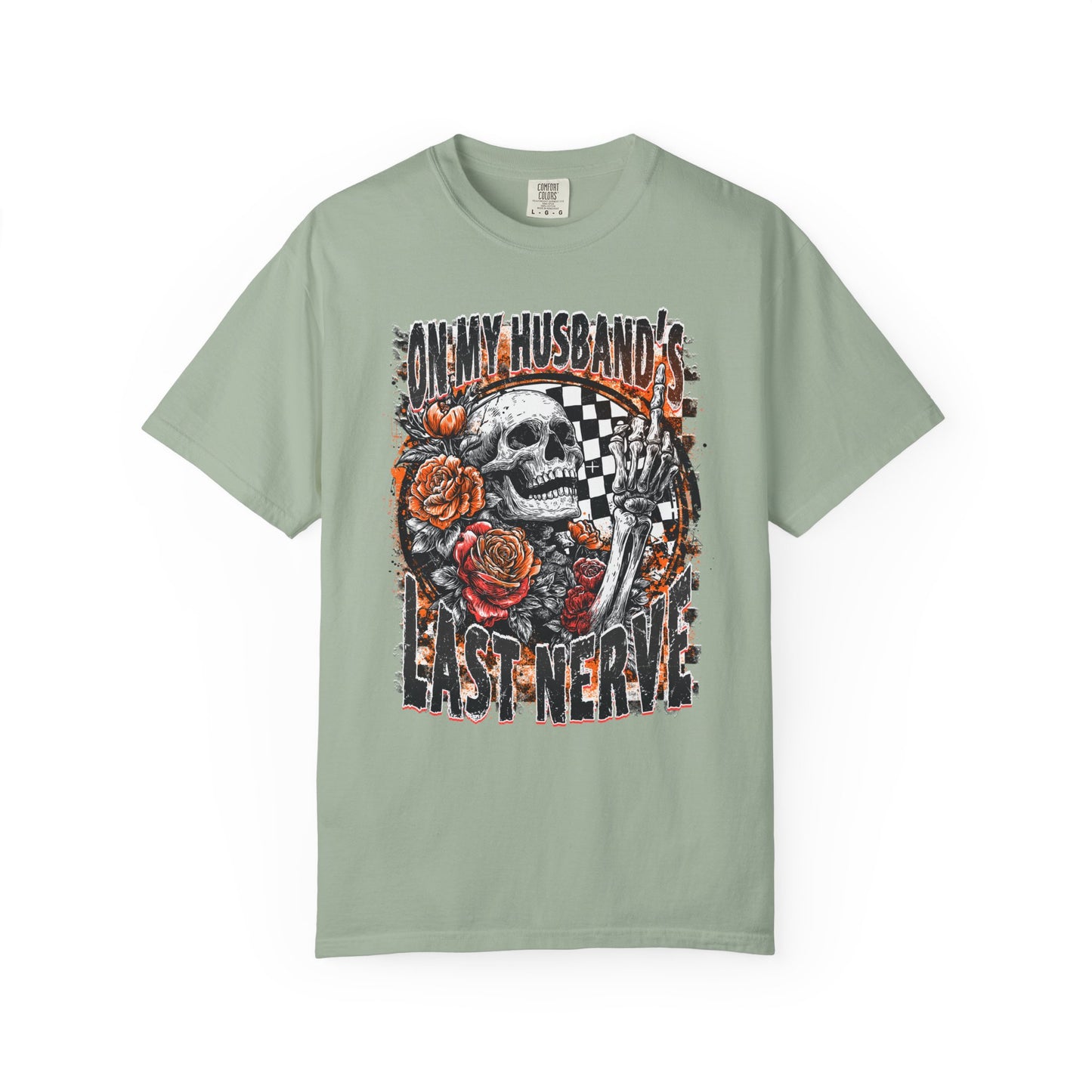 Easy Nerve T-Shirt — Skull, Roses & Racing Flag Graphic Tee