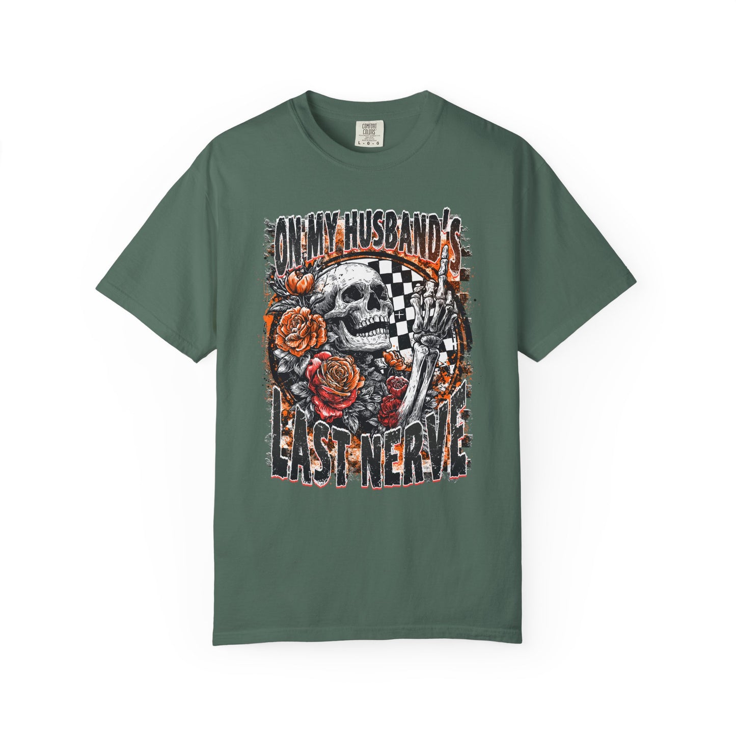 Easy Nerve T-Shirt — Skull, Roses & Racing Flag Graphic Tee