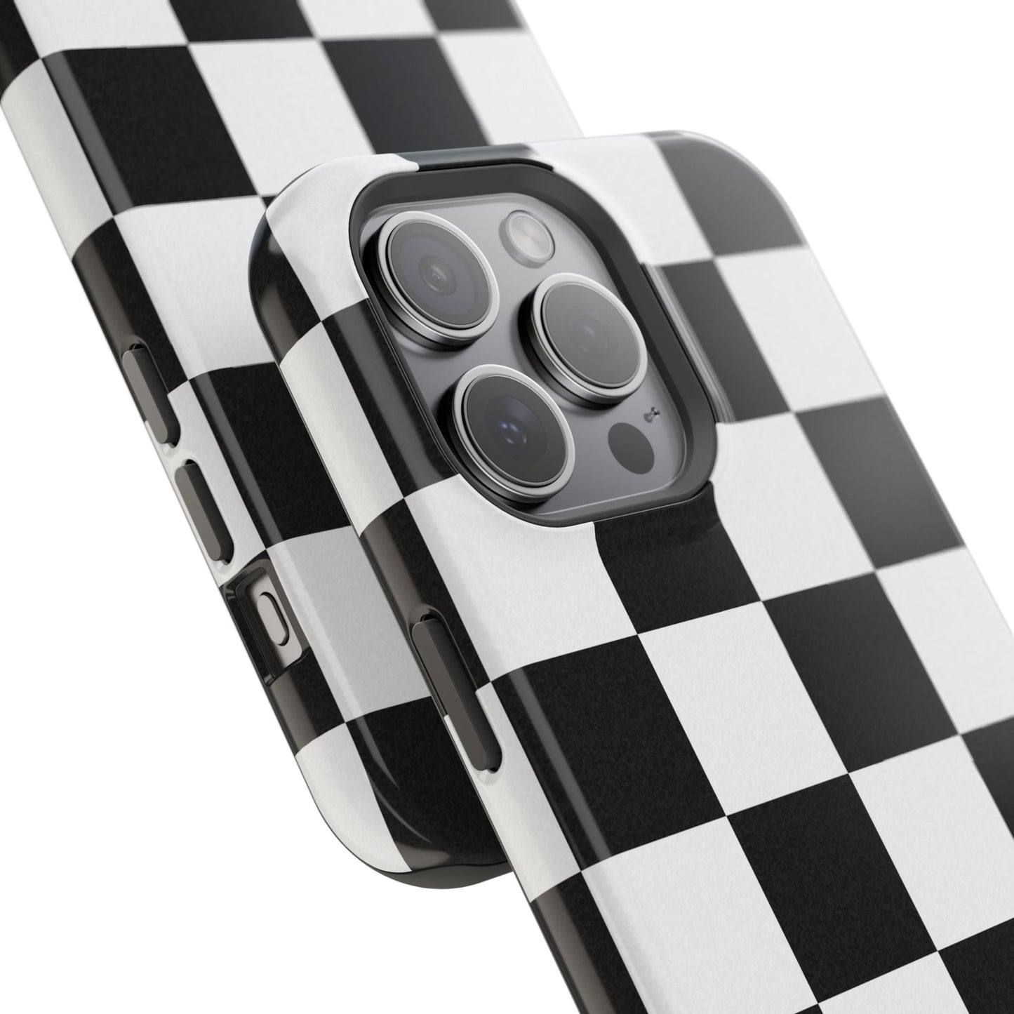 Black & White Checkered Magnetic Impact Phone Case — Shockproof, Wireless Charging Compatible