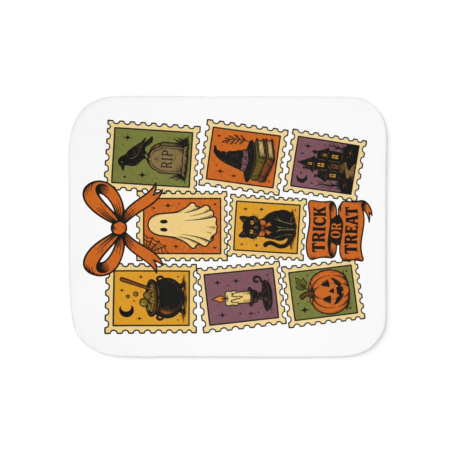 Halloween Stamp Sherpa Blanket – Trick or Treat Cozy Throw