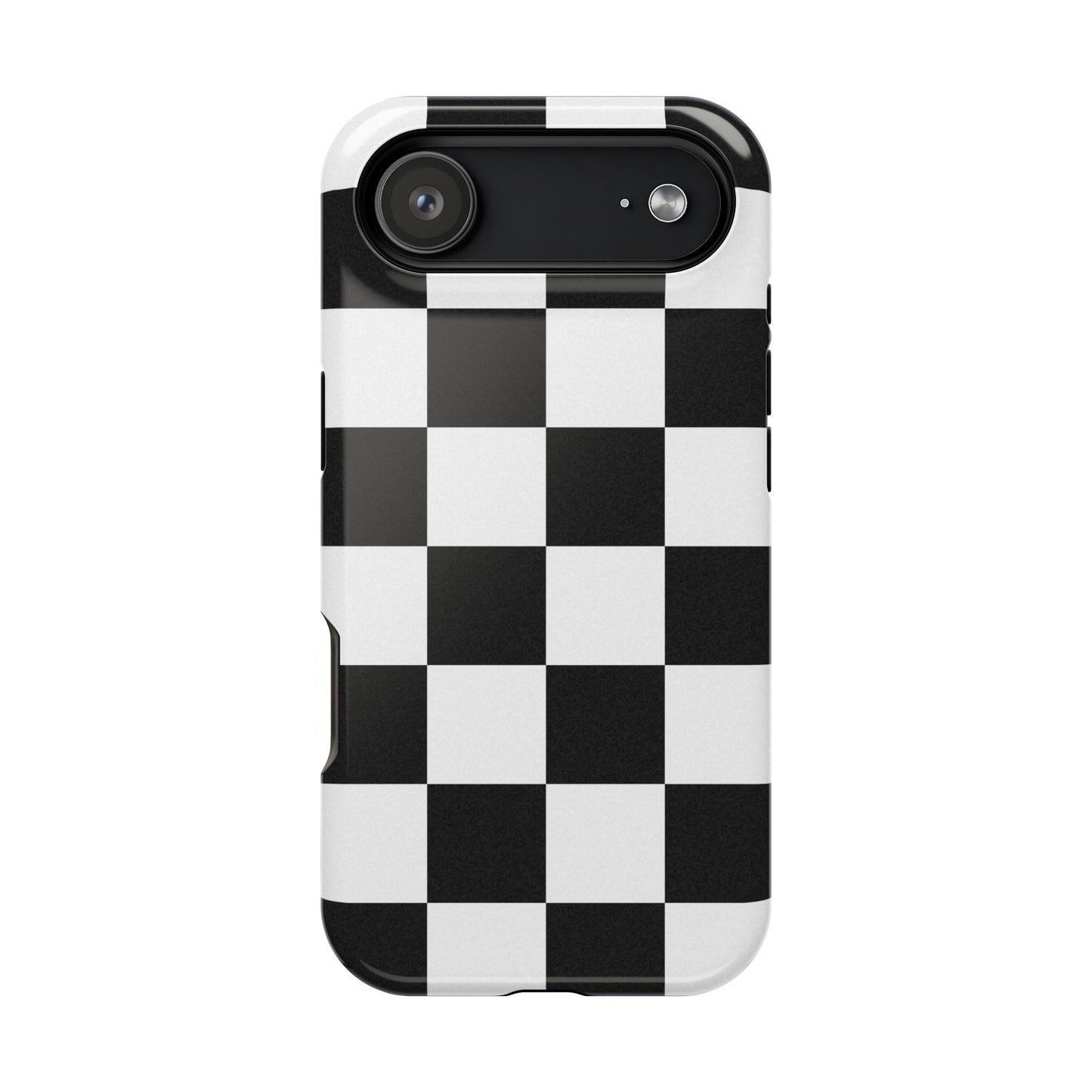 Black & White Checkered Magnetic Impact Phone Case — Shockproof, Wireless Charging Compatible