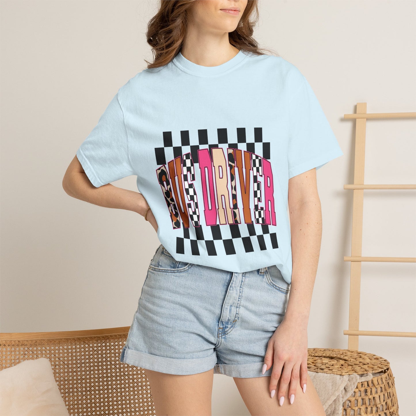 T-Shirt — 'Bus Driver' Checkerboard Graphic Tee (Retro Skate/Punk Vibe)