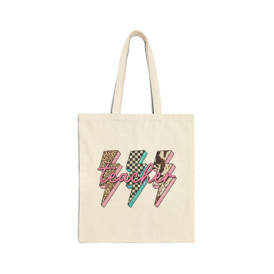 Teacher Lightning Bolt Canvas Tote — Cute Retro Pattern Teacher Gift Bag