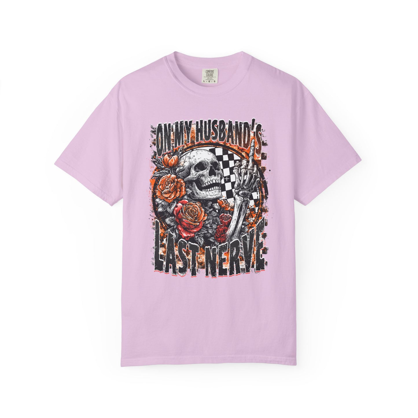 Easy Nerve T-Shirt — Skull, Roses & Racing Flag Graphic Tee