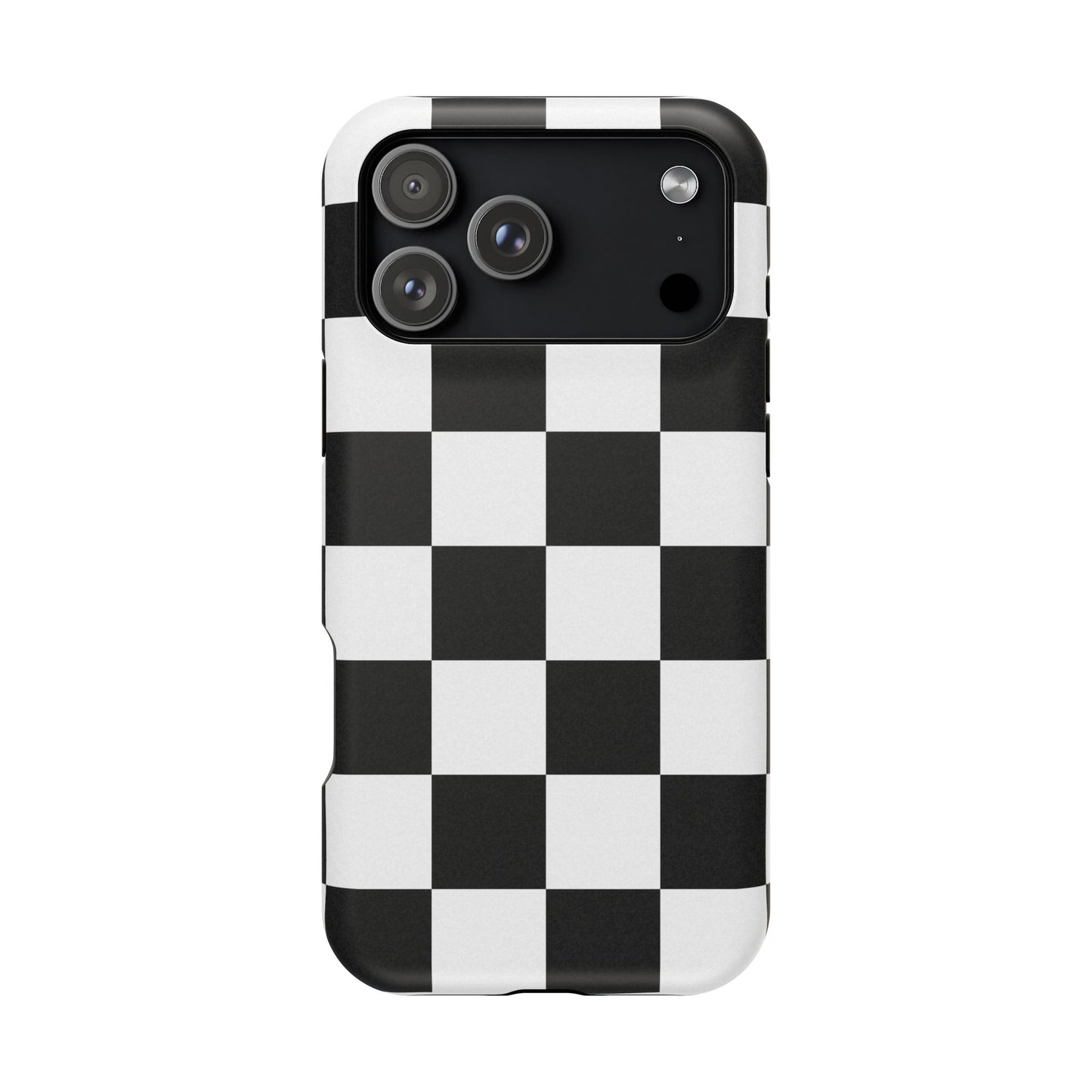 Black & White Checkered Magnetic Impact Phone Case — Shockproof, Wireless Charging Compatible