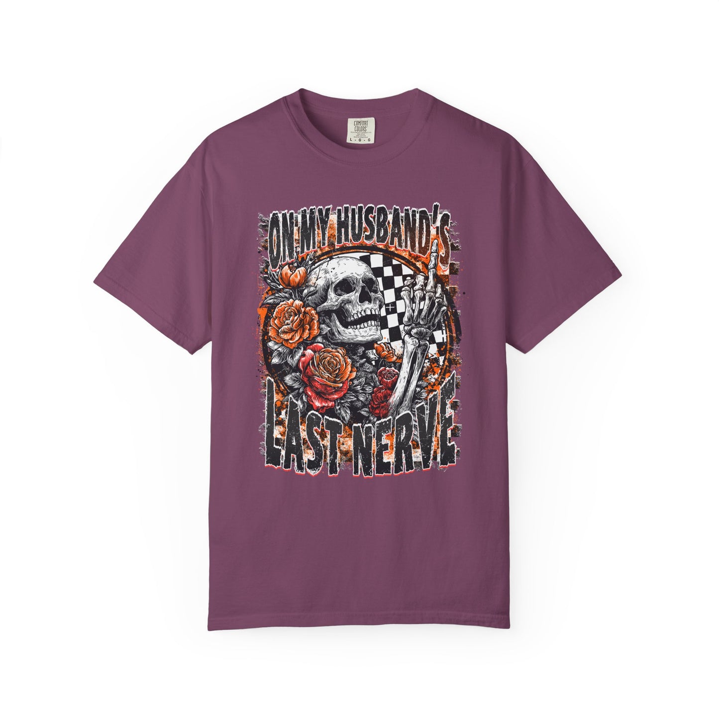 Easy Nerve T-Shirt — Skull, Roses & Racing Flag Graphic Tee