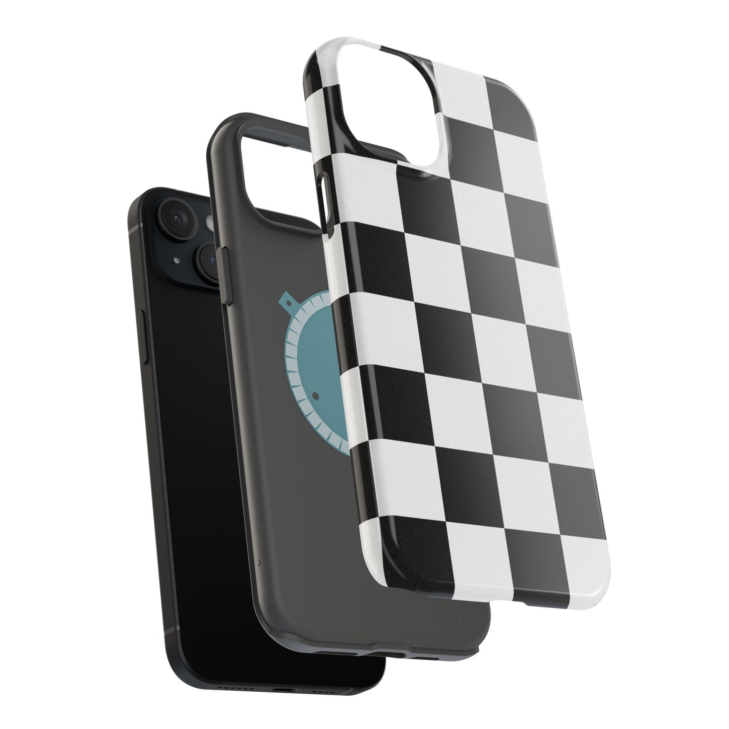 Black & White Checkered Magnetic Impact Phone Case — Shockproof, Wireless Charging Compatible