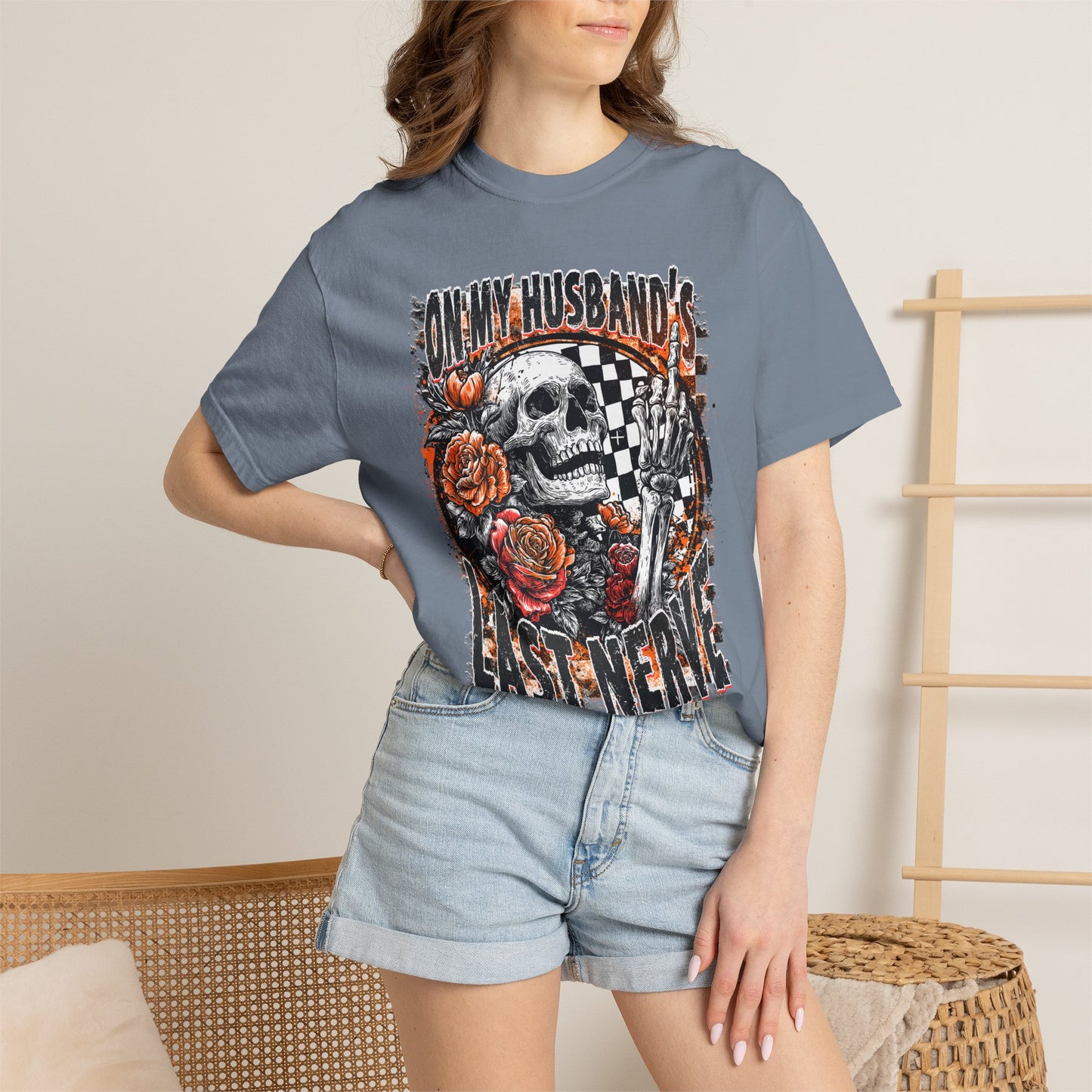 Easy Nerve T-Shirt — Skull, Roses & Racing Flag Graphic Tee