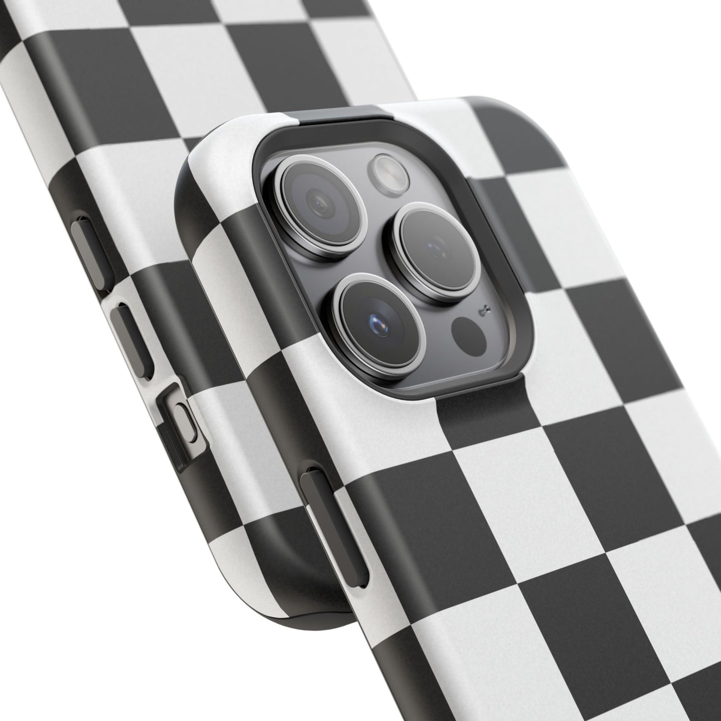 Black & White Checkered Magnetic Impact Phone Case — Shockproof, Wireless Charging Compatible