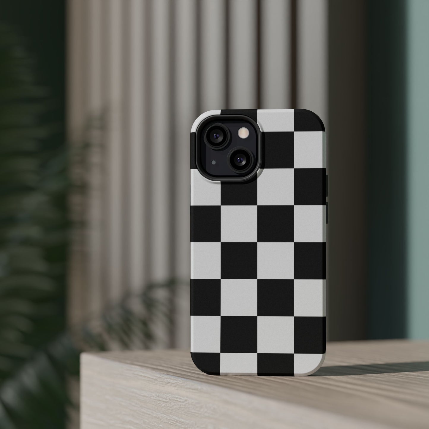 Black & White Checkered Magnetic Impact Phone Case — Shockproof, Wireless Charging Compatible