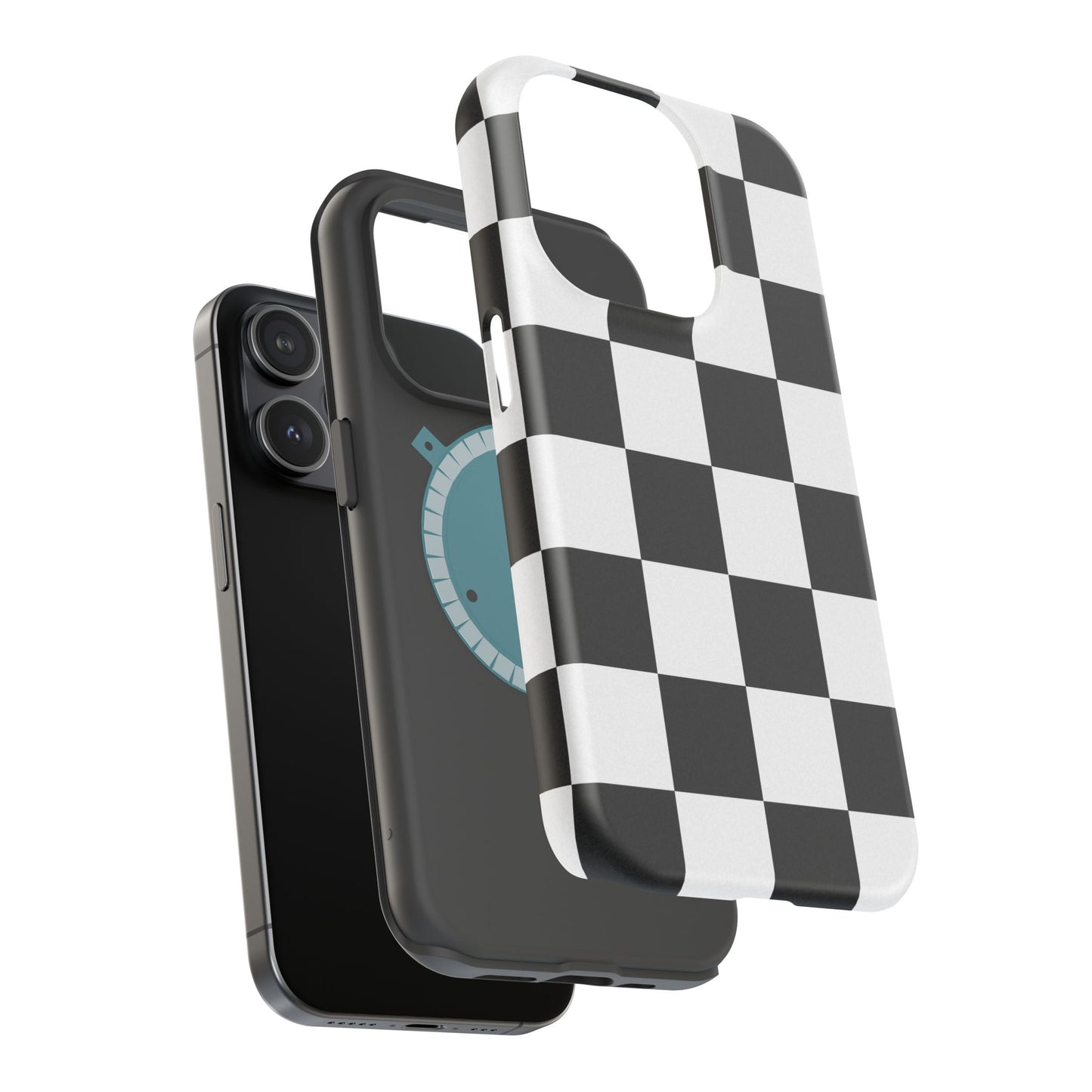 Black & White Checkered Magnetic Impact Phone Case — Shockproof, Wireless Charging Compatible