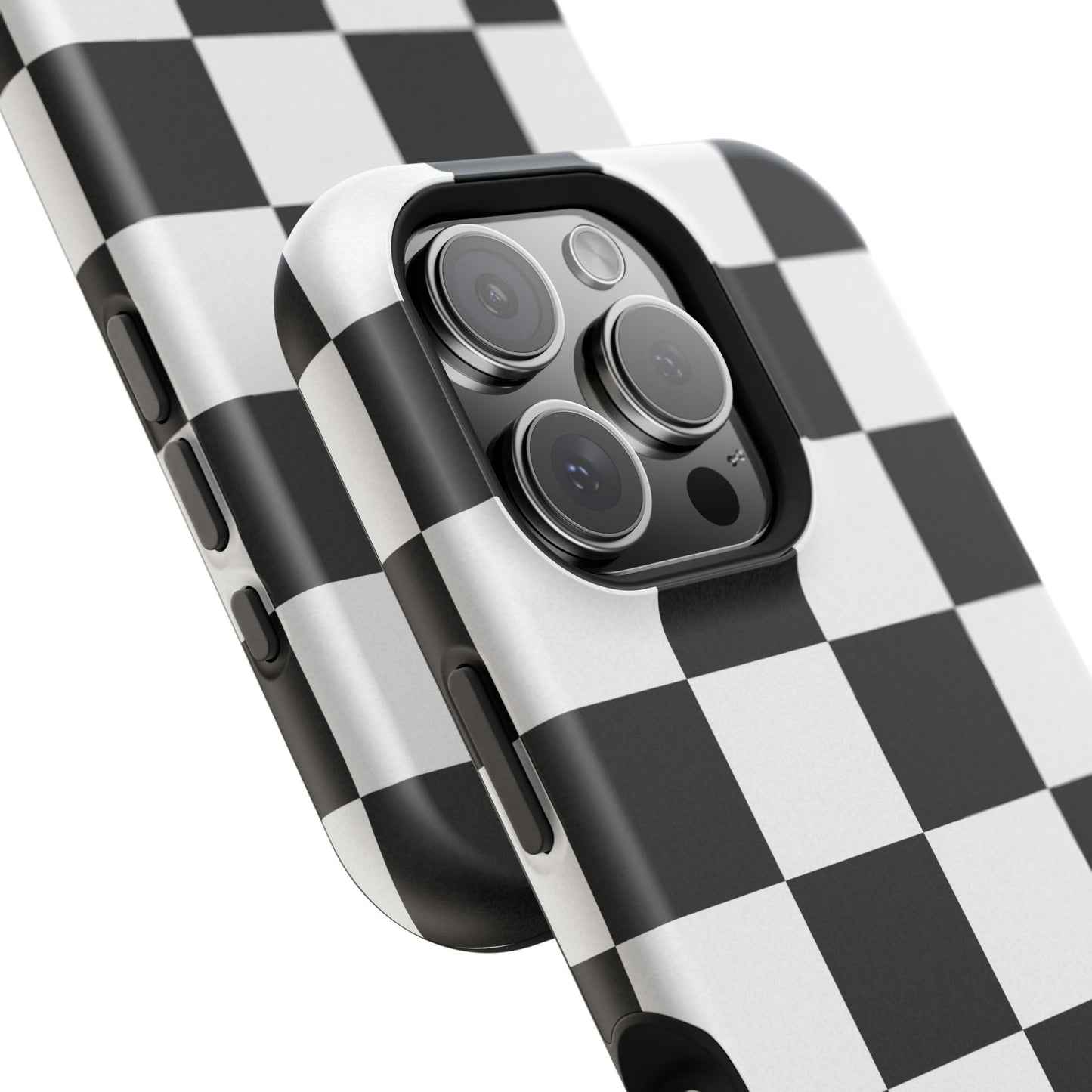 Black & White Checkered Magnetic Impact Phone Case — Shockproof, Wireless Charging Compatible