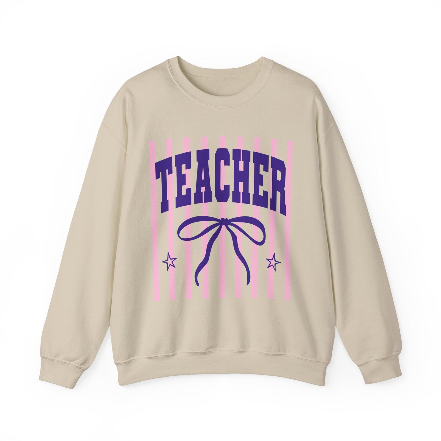 Teacher Crewneck Sweatshirt — Pink Stripes & Bow Design