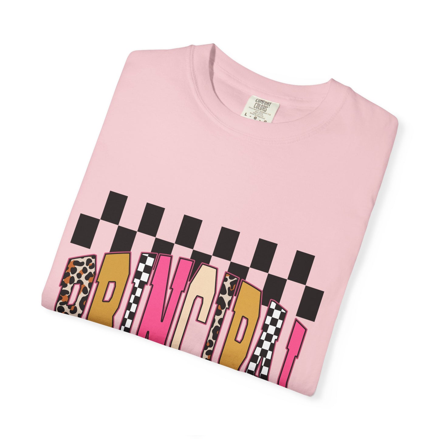 Principal Bow Stripe T‑Shirt — Cute Pink & Navy Teacher Tee