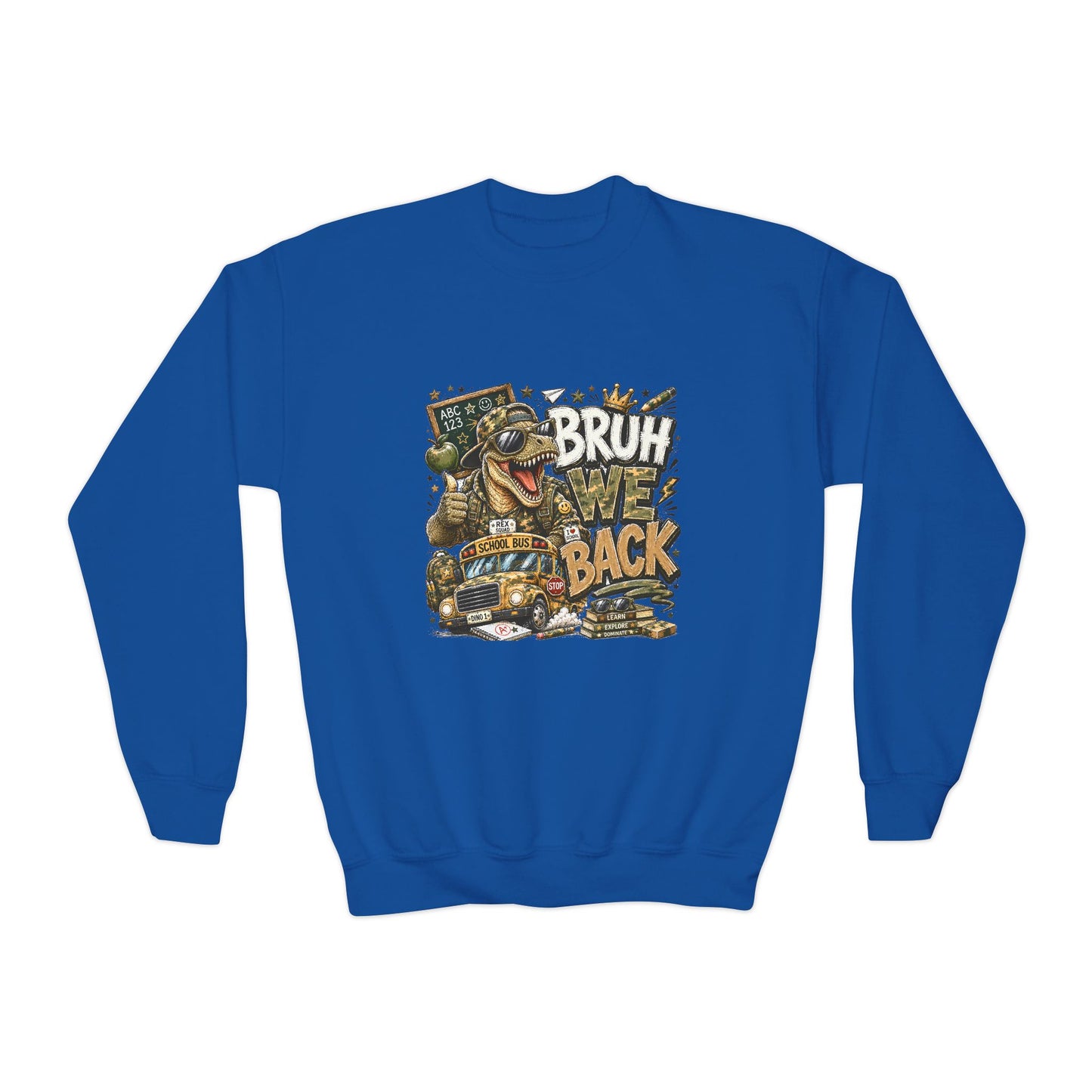 Youth Crewneck Sweatshirt - 'Bruh We Back' Retro Skate Graphic Sweatshirt
