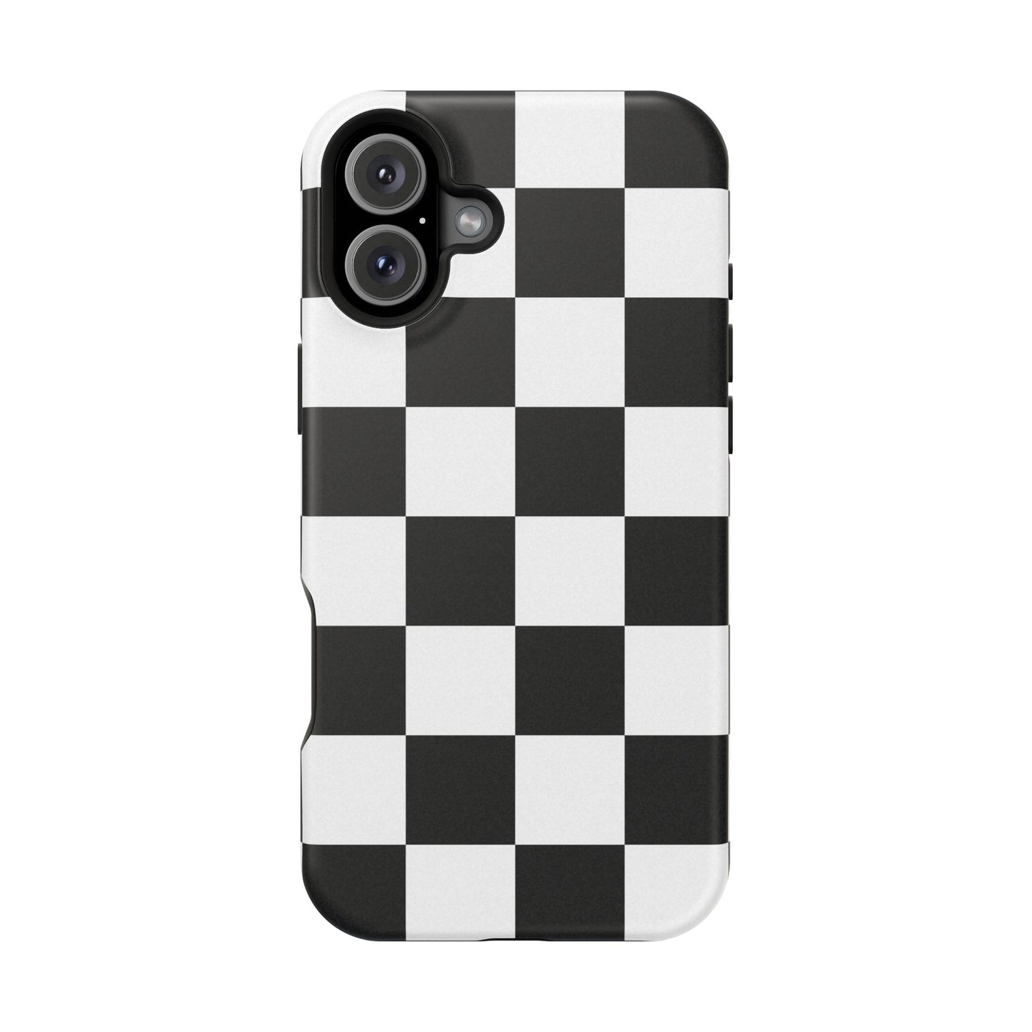 Black & White Checkered Magnetic Impact Phone Case — Shockproof, Wireless Charging Compatible