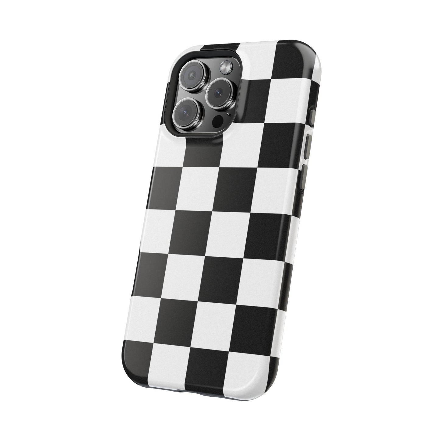 Black & White Checkered Magnetic Impact Phone Case — Shockproof, Wireless Charging Compatible