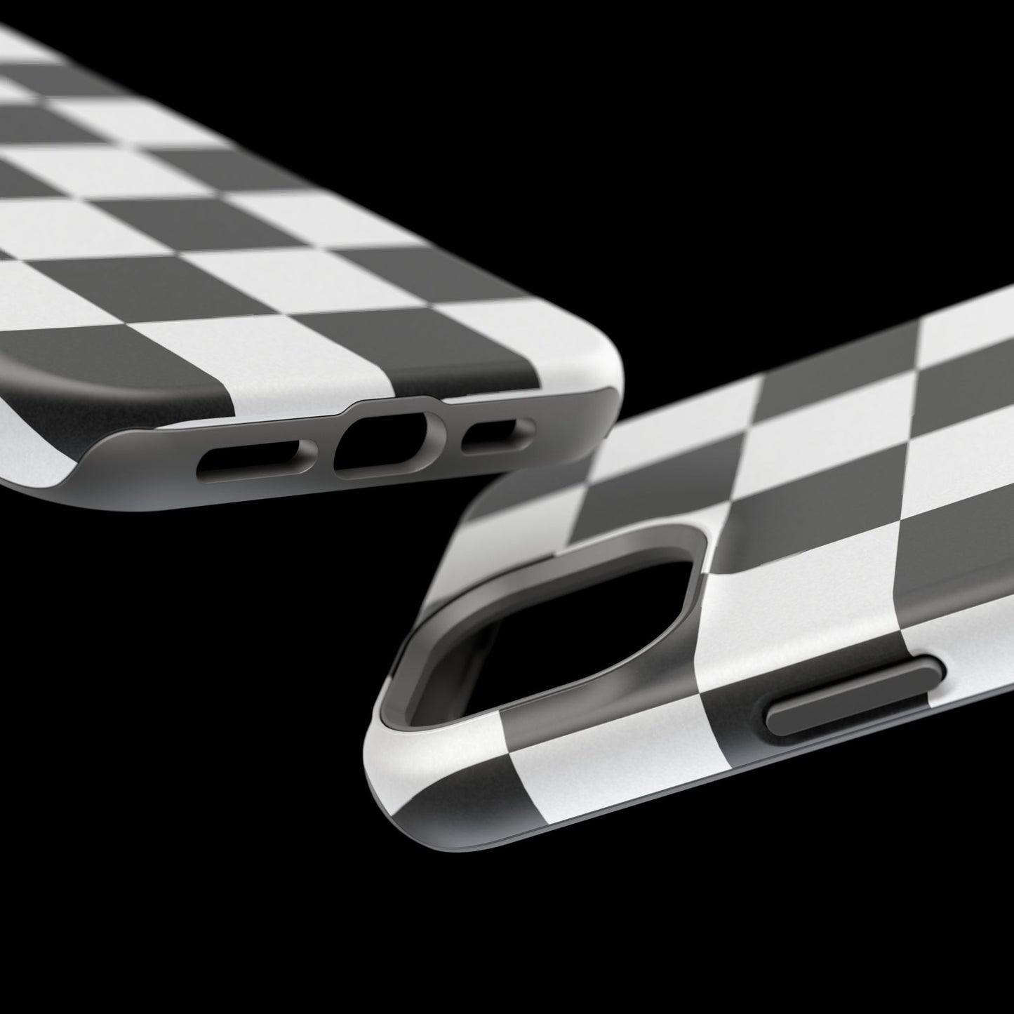 Black & White Checkered Magnetic Impact Phone Case — Shockproof, Wireless Charging Compatible