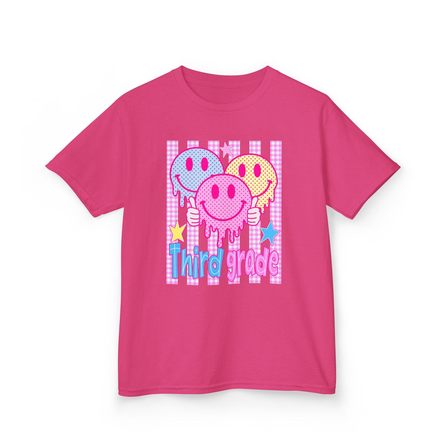 Third Grade Smiley Balloons Kids T‑Shirt — Cute Drippy Neon Design