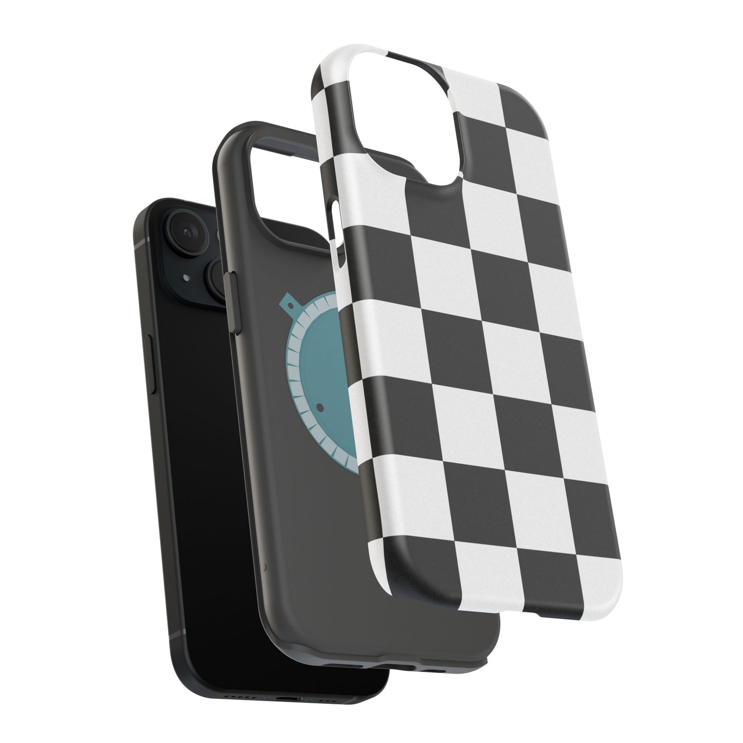 Black & White Checkered Magnetic Impact Phone Case — Shockproof, Wireless Charging Compatible