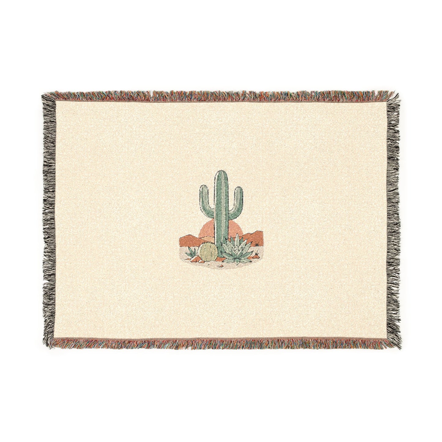 Desert Cactus Woven Blanket — Southwestern Throw with Saguaro Design