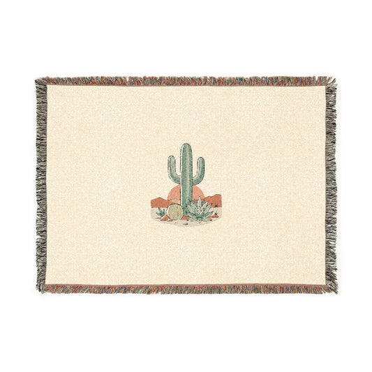Desert Cactus Woven Blanket — Southwestern Throw with Saguaro Design