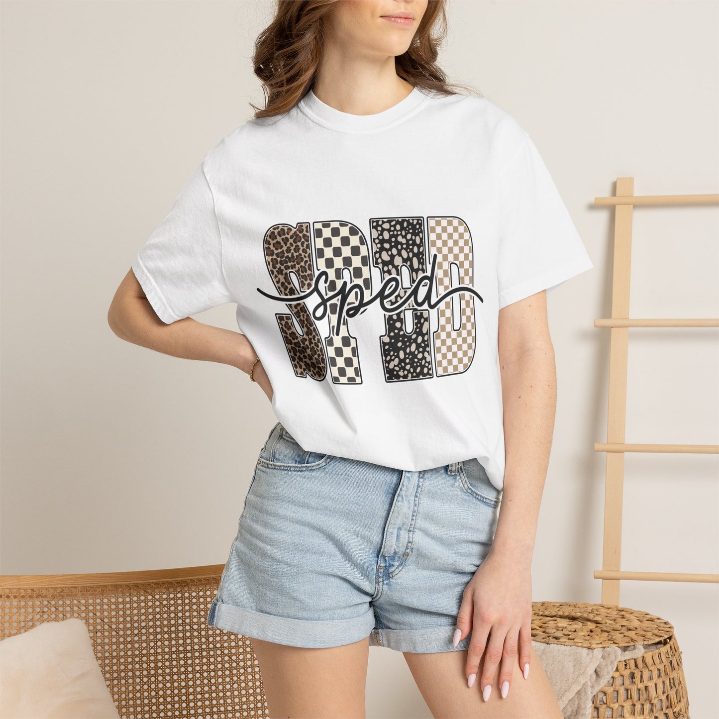 Sped Leopard & Checker Tee — Graphic Retro Racing T-Shirt