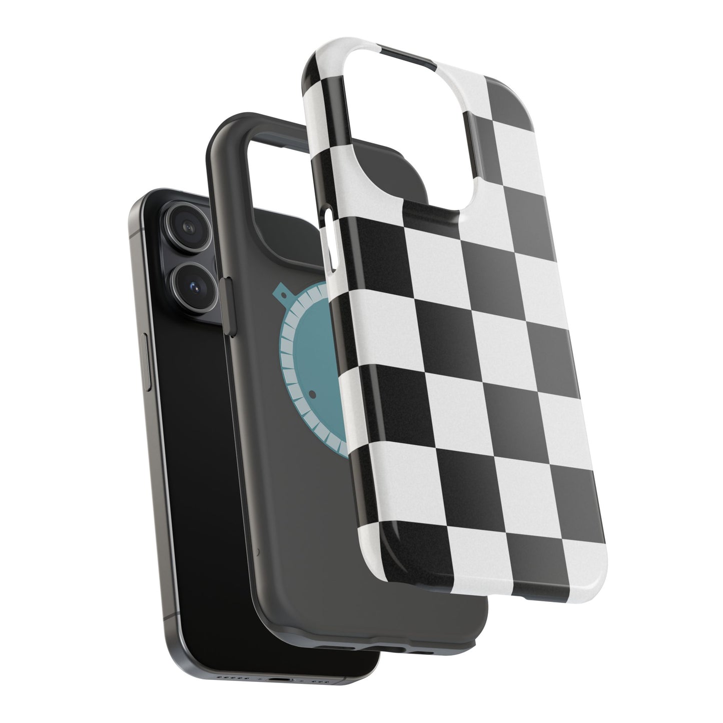 Black & White Checkered Magnetic Impact Phone Case — Shockproof, Wireless Charging Compatible