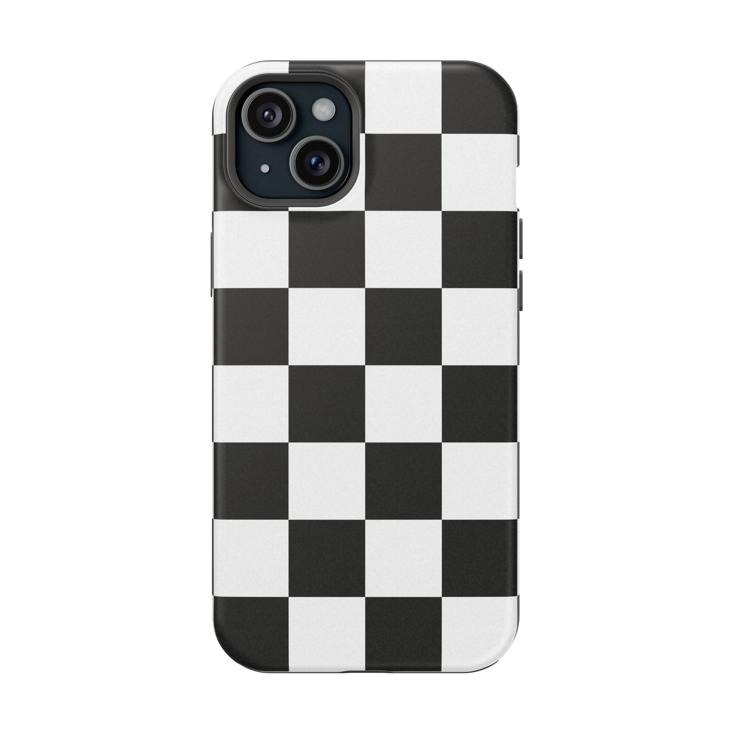 Black & White Checkered Magnetic Impact Phone Case — Shockproof, Wireless Charging Compatible