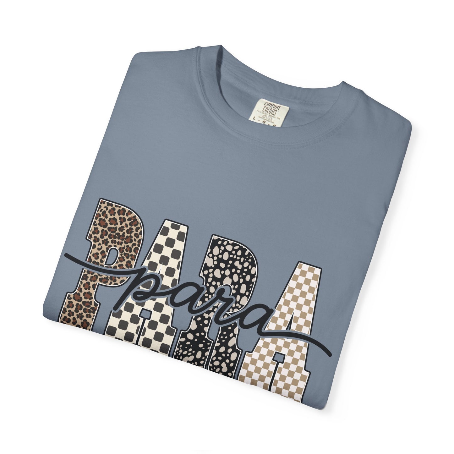 Para T-Shirt — Leopard & Checker Block Letter Graphic Tee