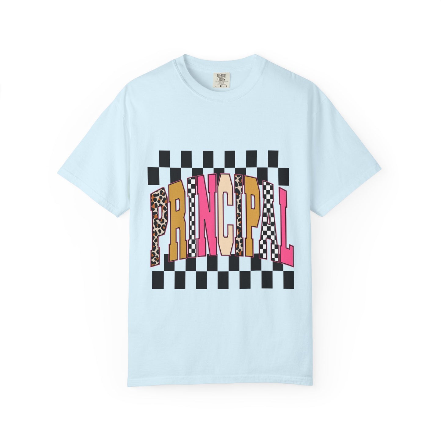 Principal Bow Stripe T‑Shirt — Cute Pink & Navy Teacher Tee