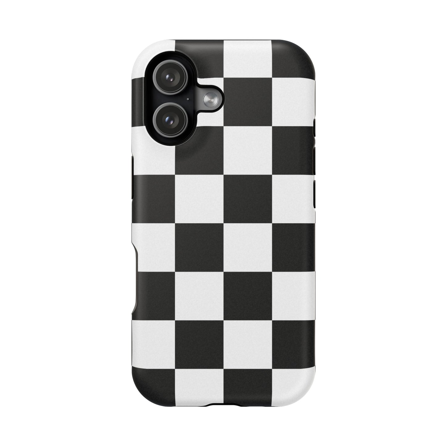 Black & White Checkered Magnetic Impact Phone Case — Shockproof, Wireless Charging Compatible