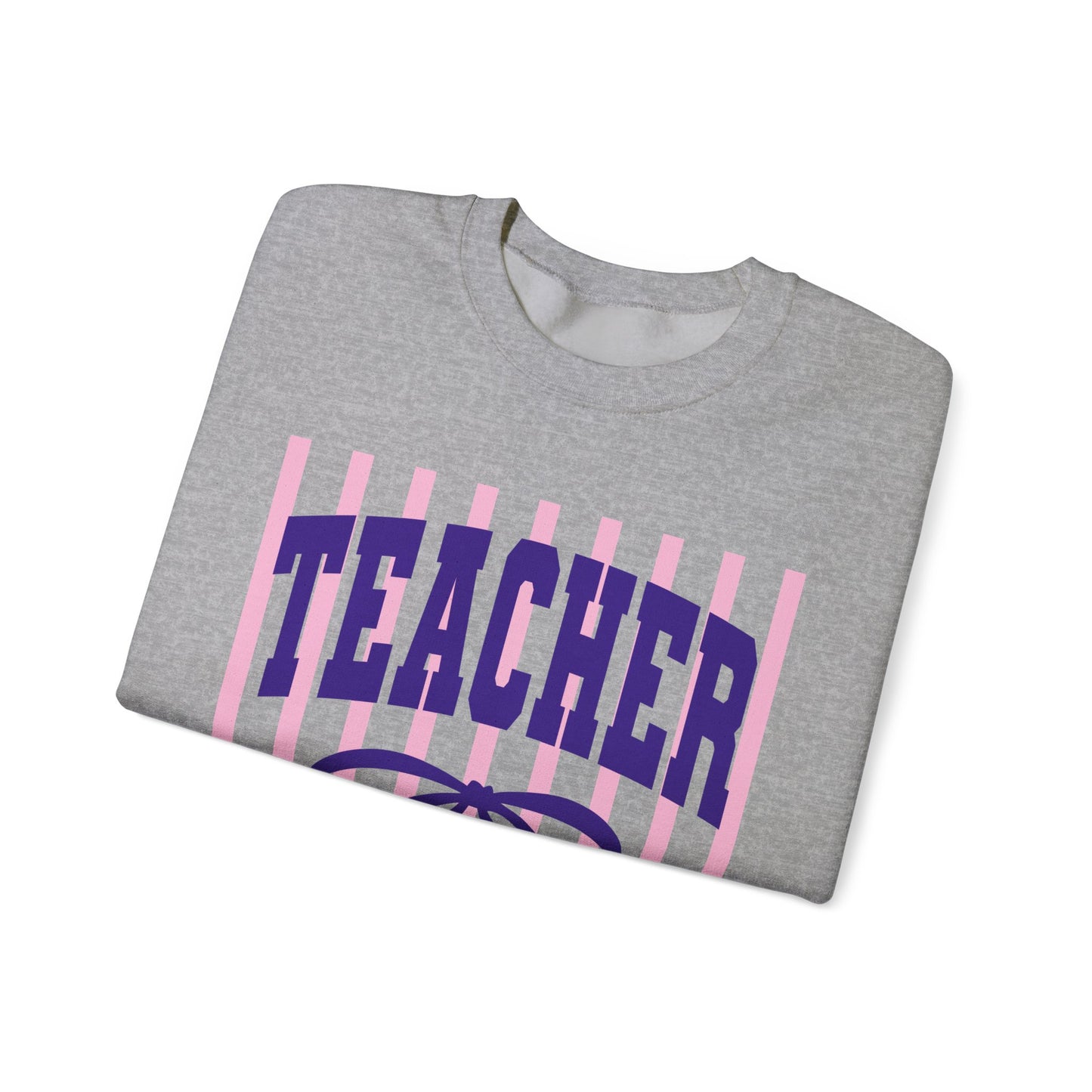 Teacher Crewneck Sweatshirt — Pink Stripes & Bow Design