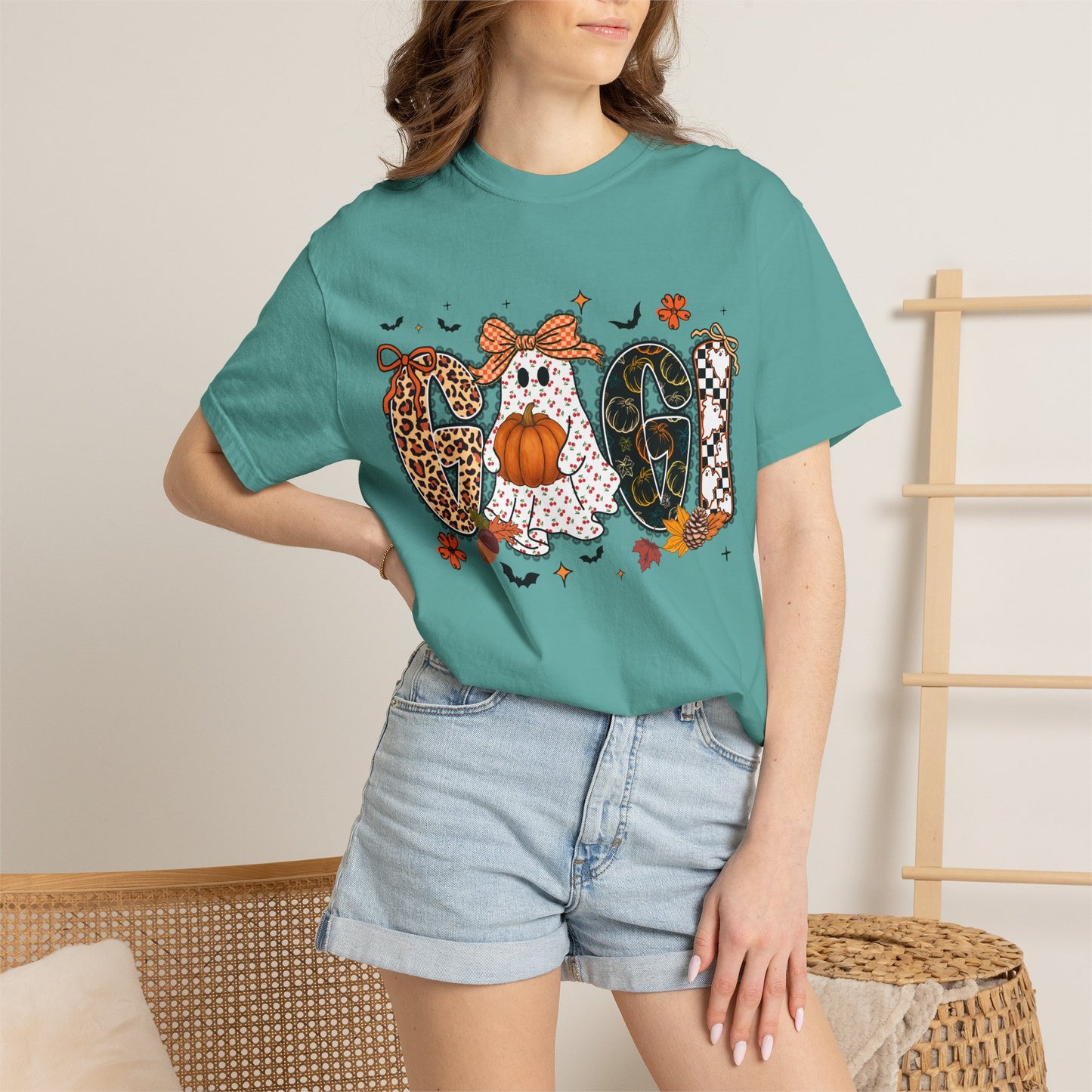 Halloween "Gigi" T-Shirt — Pumpkin, Leopard & Mask Fall Tee