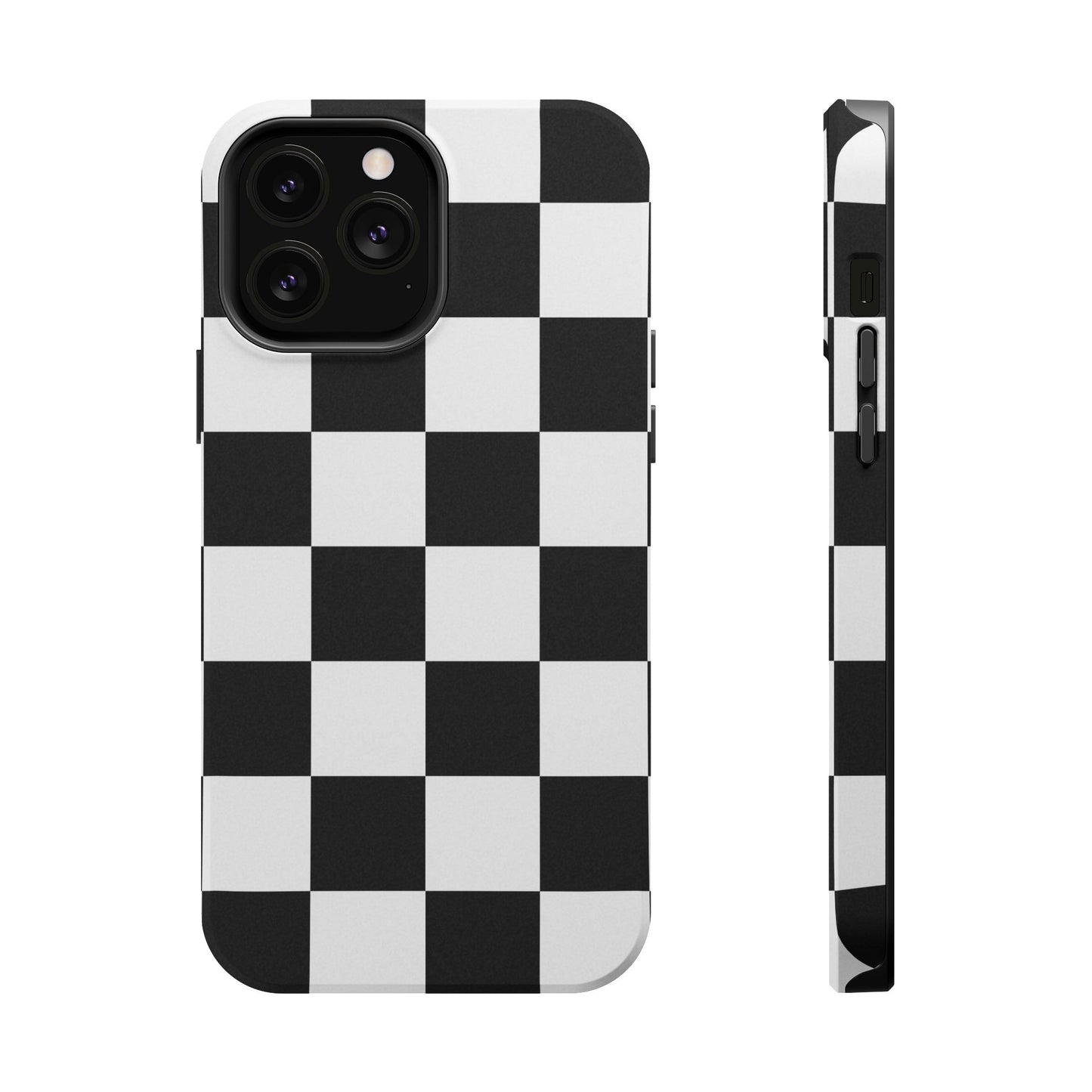 Black & White Checkered Magnetic Impact Phone Case — Shockproof, Wireless Charging Compatible