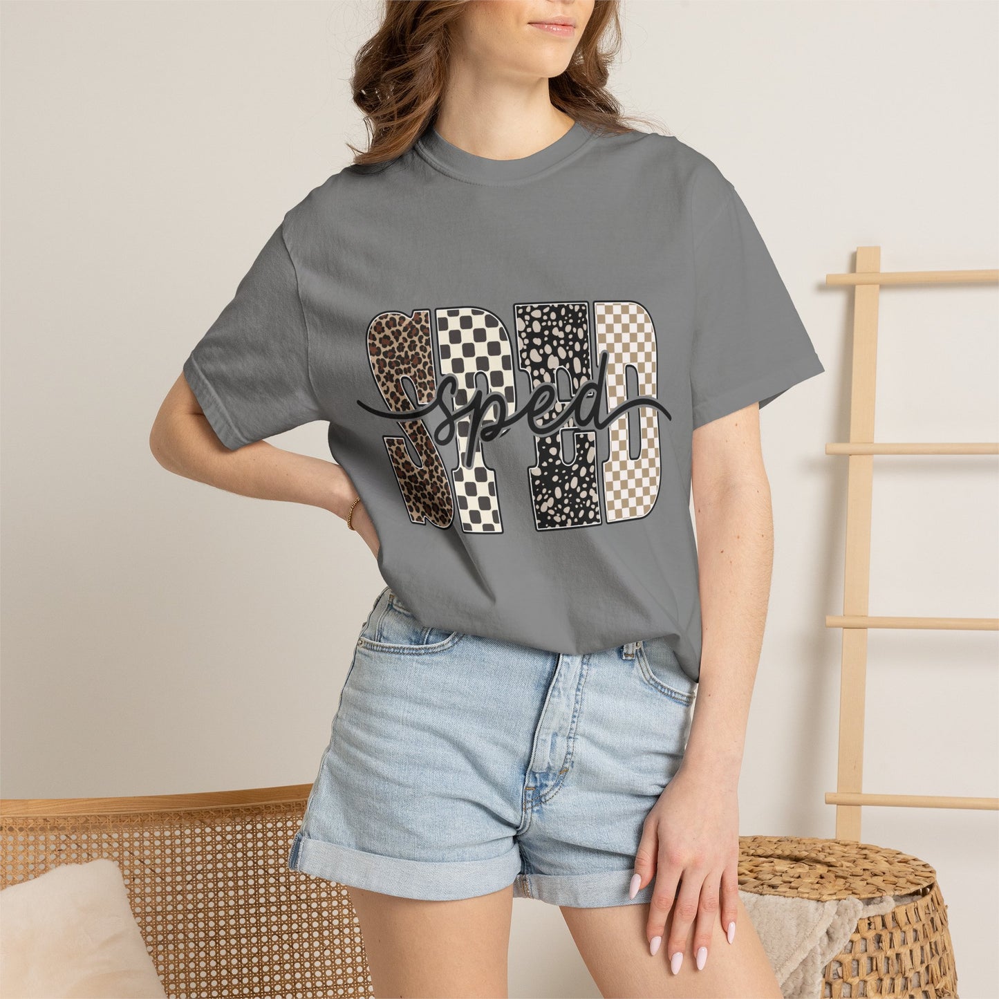 Sped Leopard & Checker Tee — Graphic Retro Racing T-Shirt
